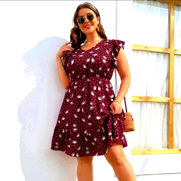 SHEIN Dresses & Skirts - SHEIN LUNE plus dandelion and polka dot print ruffle hem dress